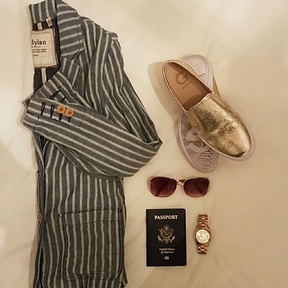 Unstructured striped relaxed 2 button blazer